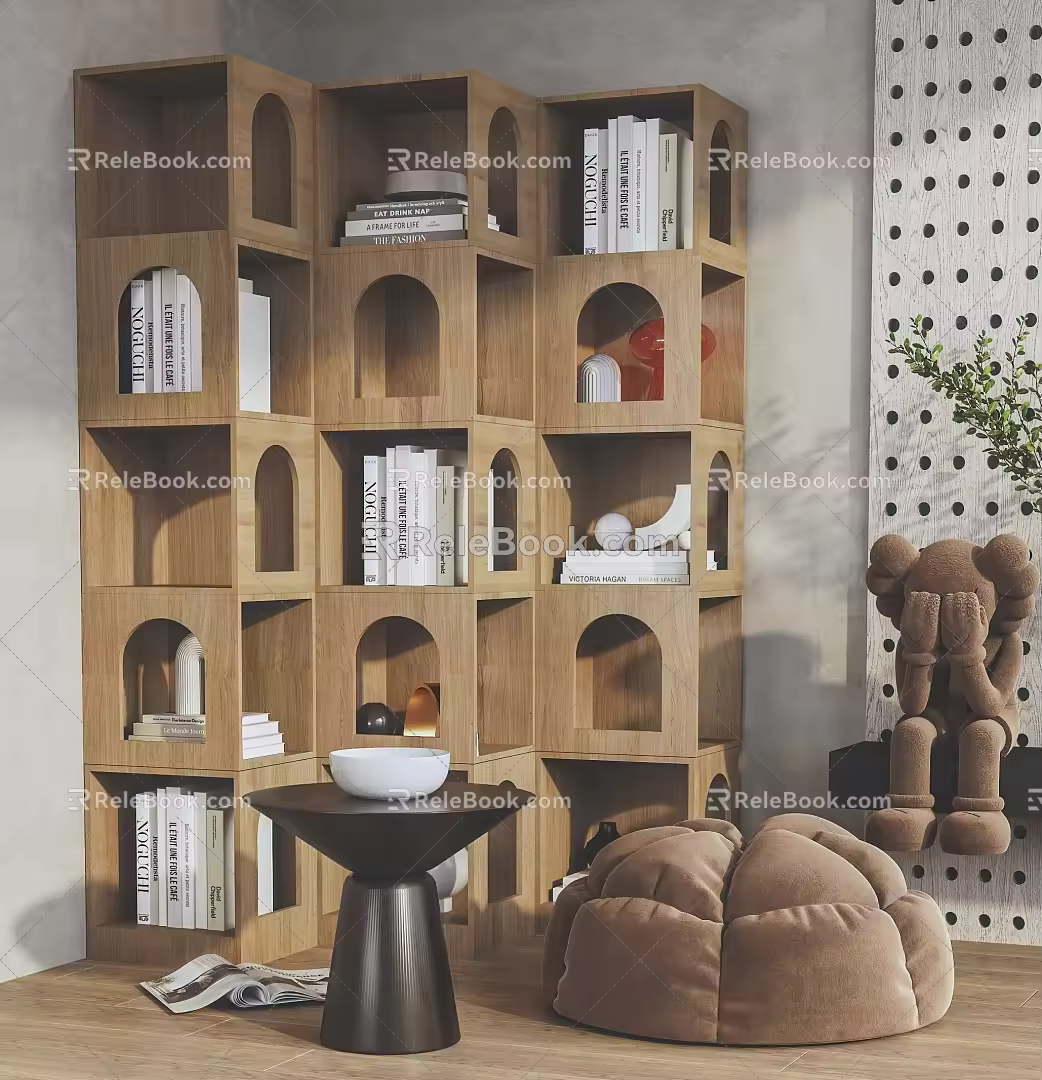 Modern Corner Bookcase Corner Bookshelf Cream Bookcase Rack Geometric Art Bookcase Display Cabinet 3d model