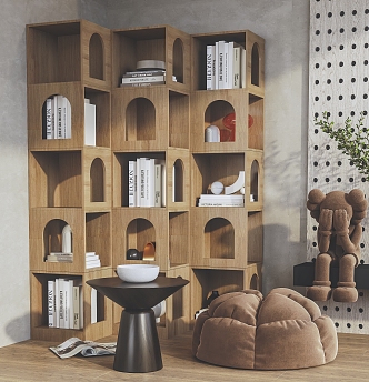 Modern Corner Bookcase Corner Bookshelf Cream Bookcase Rack Geometric Art Bookcase Display Cabinet 3d model