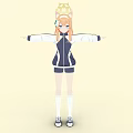Anime Girl With Orange Hair Crown Blue And White Tracksuit Shorts White Socks Sneakers