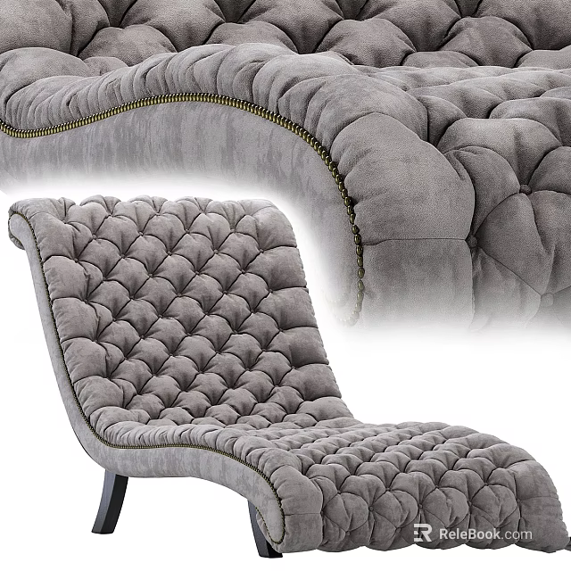 Grey Tufted Sofa Bench with Soft Velvet Upholstery and Decorative Stitched Edges 3d model 
