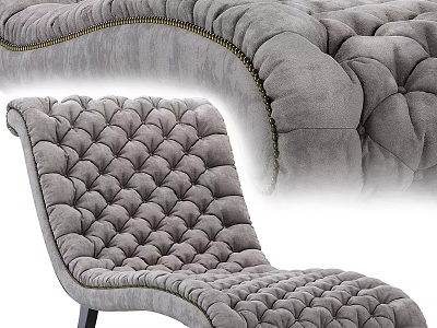 Grey Tufted Sofa Bench with Soft Velvet Upholstery and Decorative Stitched Edges 3d model