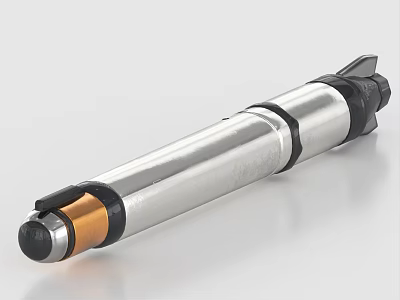Silver Metal Cylindrical Weapon Component With Black And Orange Sections 3d model