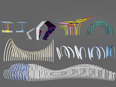 Modern Pergola Design Collection With Curved Metal Frames And Colorful Structures 3d model