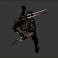 Warrior Woman with White Hair in Battle Armor Holding Two Swords in Combat Stance