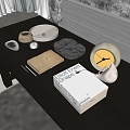 Modern Dining Table Ornaments Combination Alarm Clock Plate Book Candle 3d model