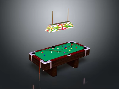 Billiard Table Setup With Colorful Balls Cues And Hanging Light Fixture 3d model