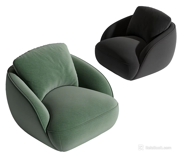 Modern Single Sofa Design Green And Black Curved Shape With Comfortable Cushions 3d model