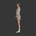 Woman In School Uniform Blazer With Tie Pleated Skirt White Socks And Shoes