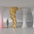 Decorative Columns With Unique Designs And Pink Gold Silver White Colors In Modern Interior