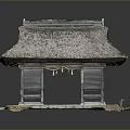 Traditional Japanese Pavilion With Thatch Roof Wooden Structure And Stone Base
