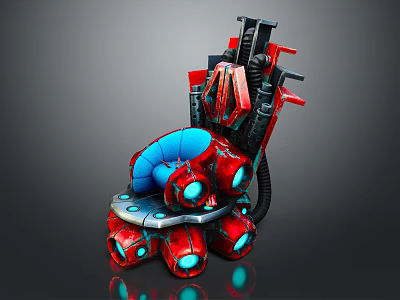 Red And Blue Mechanical Equipment With Seat Structure And Blue Lighted Round Base Components 3d model