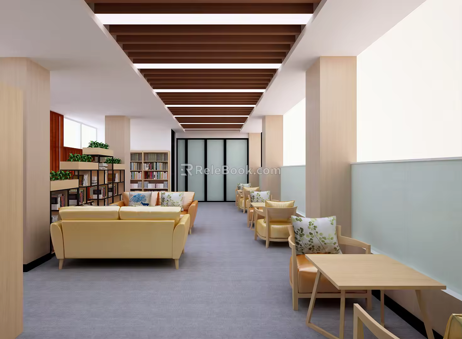 modern library reading room 3d model