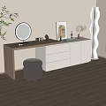 Modern Dressing Table Interior Design With Round Mirror Stool Drawers And Cabinets 3d model