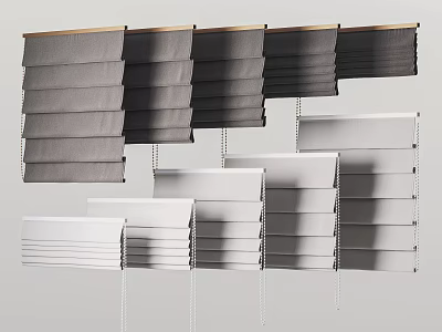 Modern Roman Blinds In Grey And White Fabric With Pleated Design For Home Windows 3d model