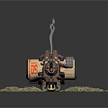Vintage Heavy Machine Gun With Scattered Bullets Ammo Chain And Smoke On Dark Background