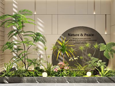 Serene Indoor Landscape Featuring Various Green Plants Flowers Circular Nature Peace Backdrop And Lighting 3d model
