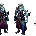 Game Fantasy Character With Blue Green Skin White Hair And Warrior Armor Design