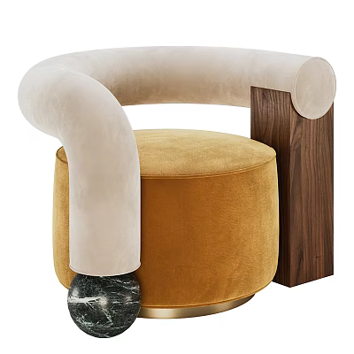 Modern Armchair With Curved Arm Velvet Seat And Mixed Supports 3d model