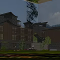 Traditional Modern Boutique Hotel Building With Mountain Backdrop Stone Walls And Large Windows