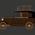 Classic Vintage Purple and Gold Car with Retro Design and Wooden Crate on Roof