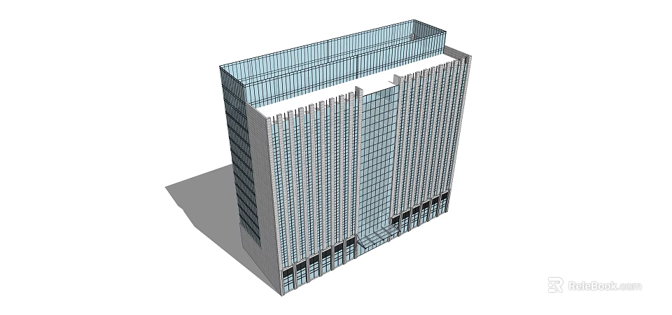 Modern High Rise Office Building With Glass Curtain Walls And Uniform Windows 3d model 