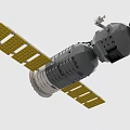 Detailed Spacecraft Building Block Model Featuring Yellow Solar Panels Gray Body And Red Accents