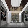 Hotel Public Lounge Area With Comfortable Sofas Modern Pendant Lights And Marble Wall Decor