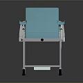 Medical Examination Bed With Blue Mattress Adjustable Backrest Armrests And Mobile Wheels