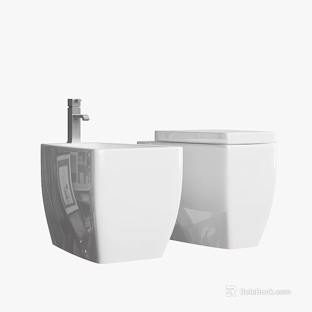 Modern White Bathroom Sink Design With Matching Ceramic Toilet And Faucet 3d model 