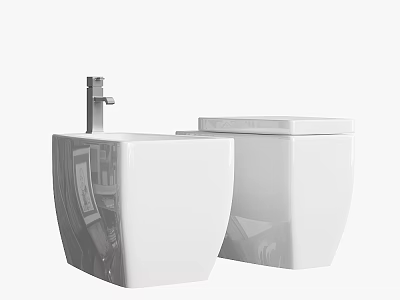 Modern White Bathroom Sink Design With Matching Ceramic Toilet And Faucet 3d model