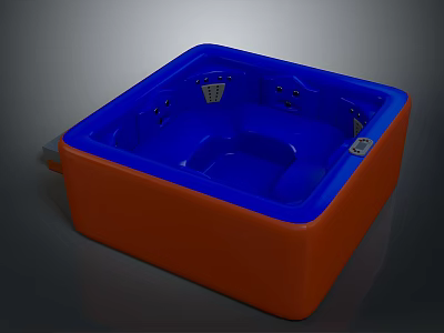 Square Orange And Blue Jacuzzi Bathtub With Massage Jets And Control Panel 3d model