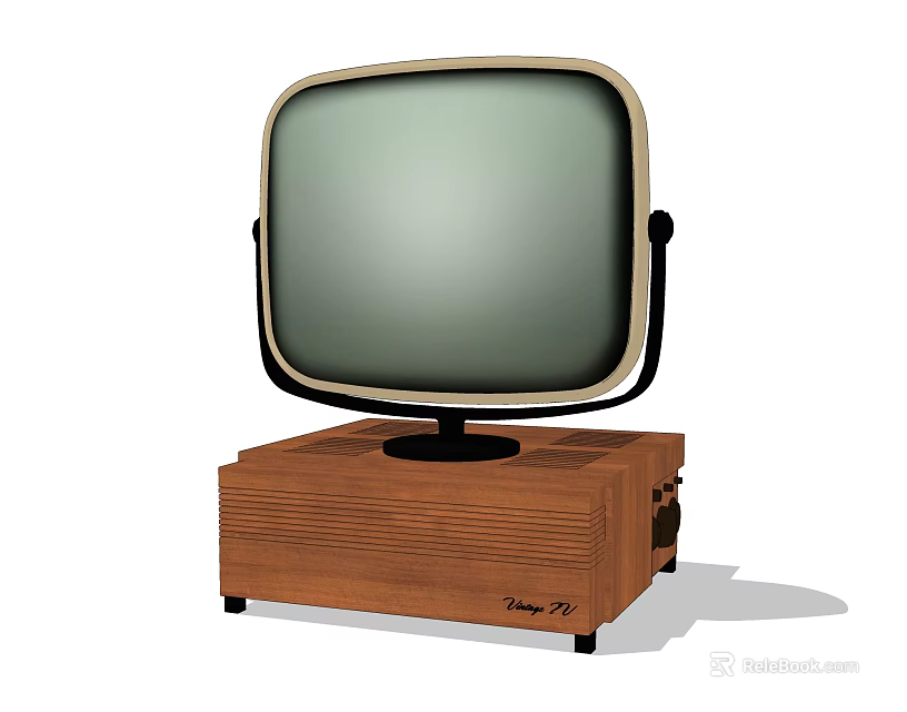 Vintage TV with Wooden Base Classic Screen and Nova 77 Design 3d model 