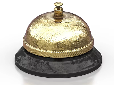 Elegant Gold Tableware Set With Woven Texture And Black Base Service Bell 3d model