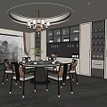 Modern Restaurant Interior With Round Dining Table Chandelier And Wine Cabinet Scenic View