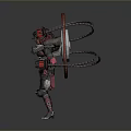 Futuristic Female Character In Tech Suit With Red Circular Device And Mechanical Arms