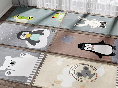 Square Carpets with Soft Colorful Cartoon Animal Designs for Kids Bedroom Decor 3d model