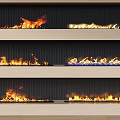 Elegant Modern Multiple Layered Fireplaces with Flames in Interior Design 3d model