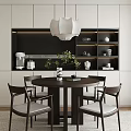 Modern Round Dining Table Set With Four Chairs Pendant Light And Decorative Items 3d model