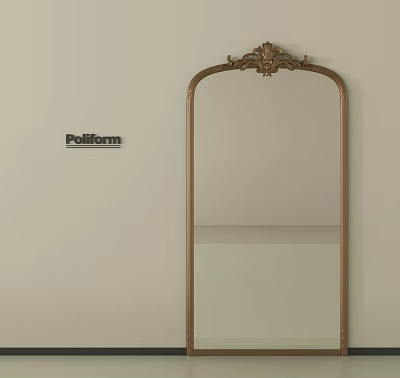 Poliform Elegant Full Length Mirror With Ornate Gold Frame On Light Colored Wall 3d model