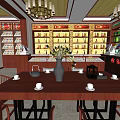 Wine and Spirits Store Interior with Wooden Shelves Display Cabinets Chandelier Lighting and Seating Area