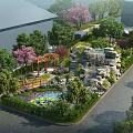 Scenic Park Landscape With Wooden Pavilion Water Lily Pond Stone Rockery And Green Trees