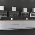 Modern Kitchen With Range Hoods White Cabinets Black Backsplash Countertop And Pots