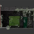 Urban Brick Building Exterior With Red Wall Door Green Trash Bins Graffiti And Climbing Plants