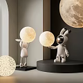 Creative Floor Lamp With Rabbit And Astronaut Figures Moon Shaped Light Spherical Design