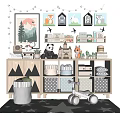 Entryway Side Cabinet With Storage Baskets Decorative Shelves And Stuffed Animals 3d model