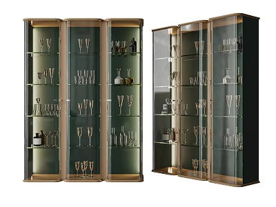 Modern Elegant Wine Cabinet With Glass Doors Metal Frame And Wine Glasses Storage 3d model