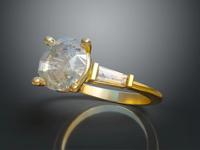 Elegant Gold Ring With Large Transparent Gemstone And Small Accent Stones 3d model