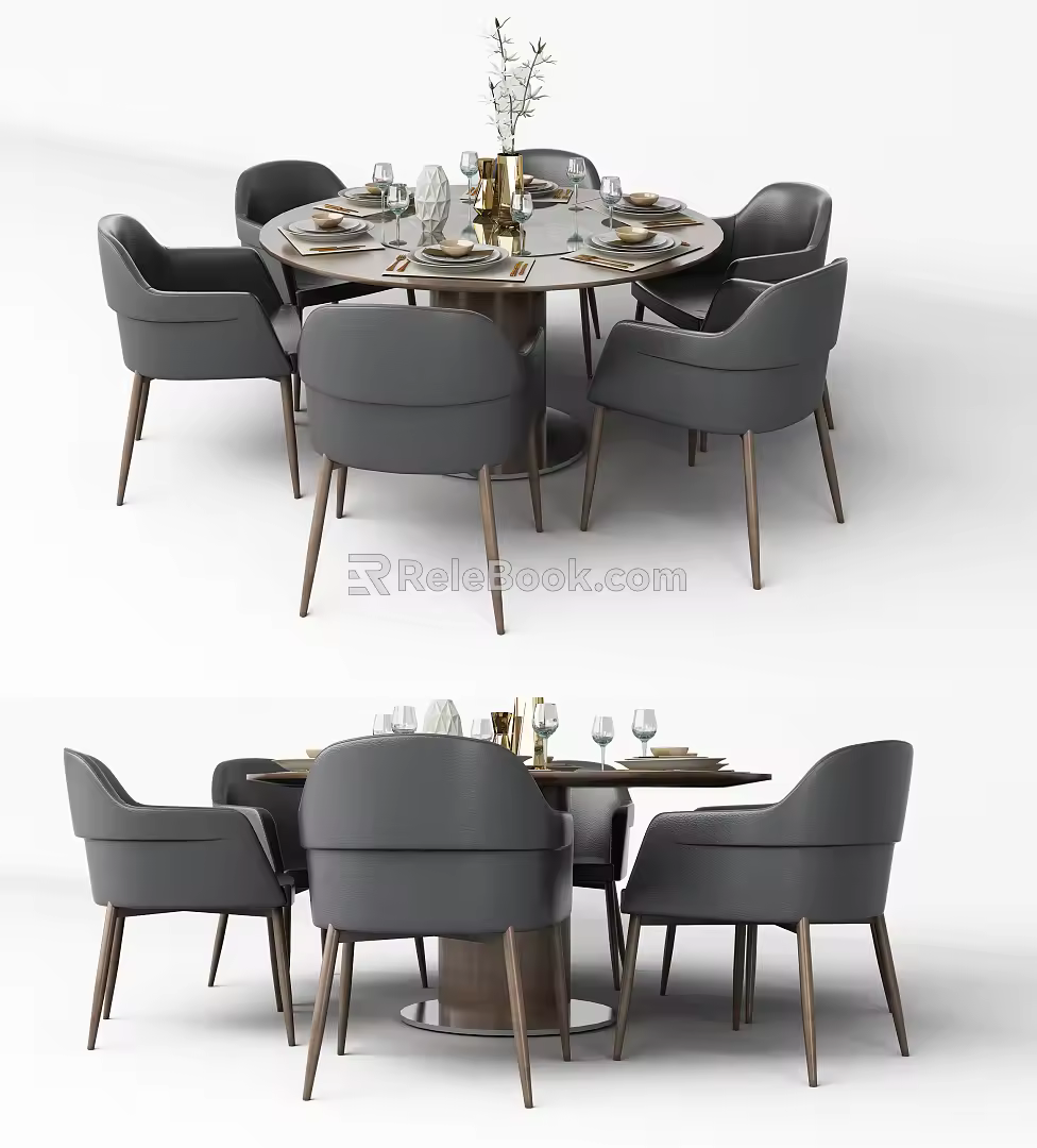 Modern Dining Table and Chair Combination Round Dining Table 3d model