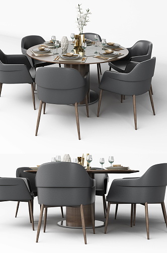 Modern Dining Table and Chair Combination Round Dining Table 3d model