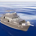 Gray Modern Yacht With Upper Deck And Windows Sailing On Blue Sea